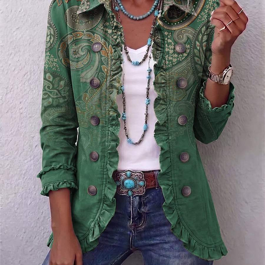 Dámaris | Chaqueta bohemia con volantes y estampado de cachemira (paisley)