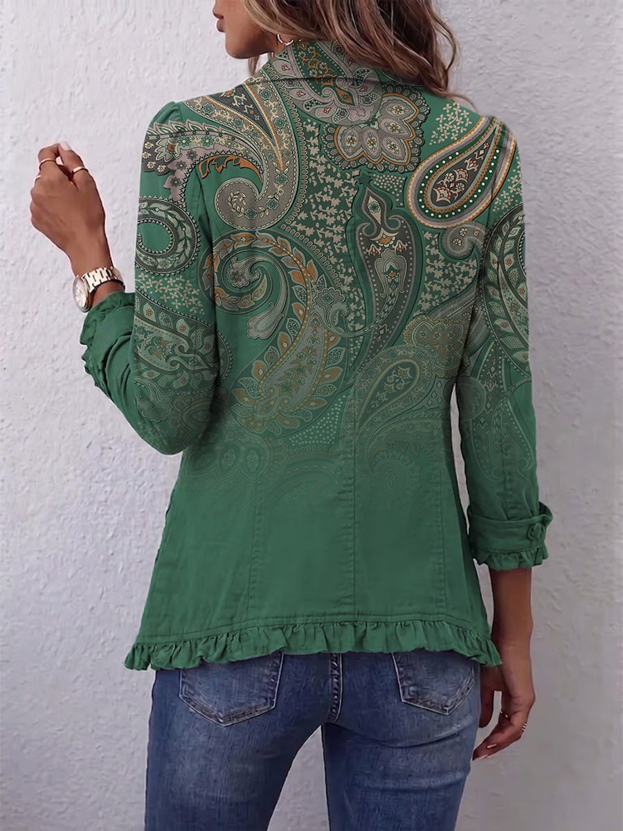 Dámaris | Chaqueta bohemia con volantes y estampado de cachemira (paisley)