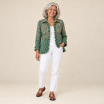Dámaris | Chaqueta bohemia con volantes y estampado de cachemira (paisley), vista de frente