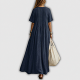 Daniela Rocío | Vestido largo de lino con nervaduras y cuello en V