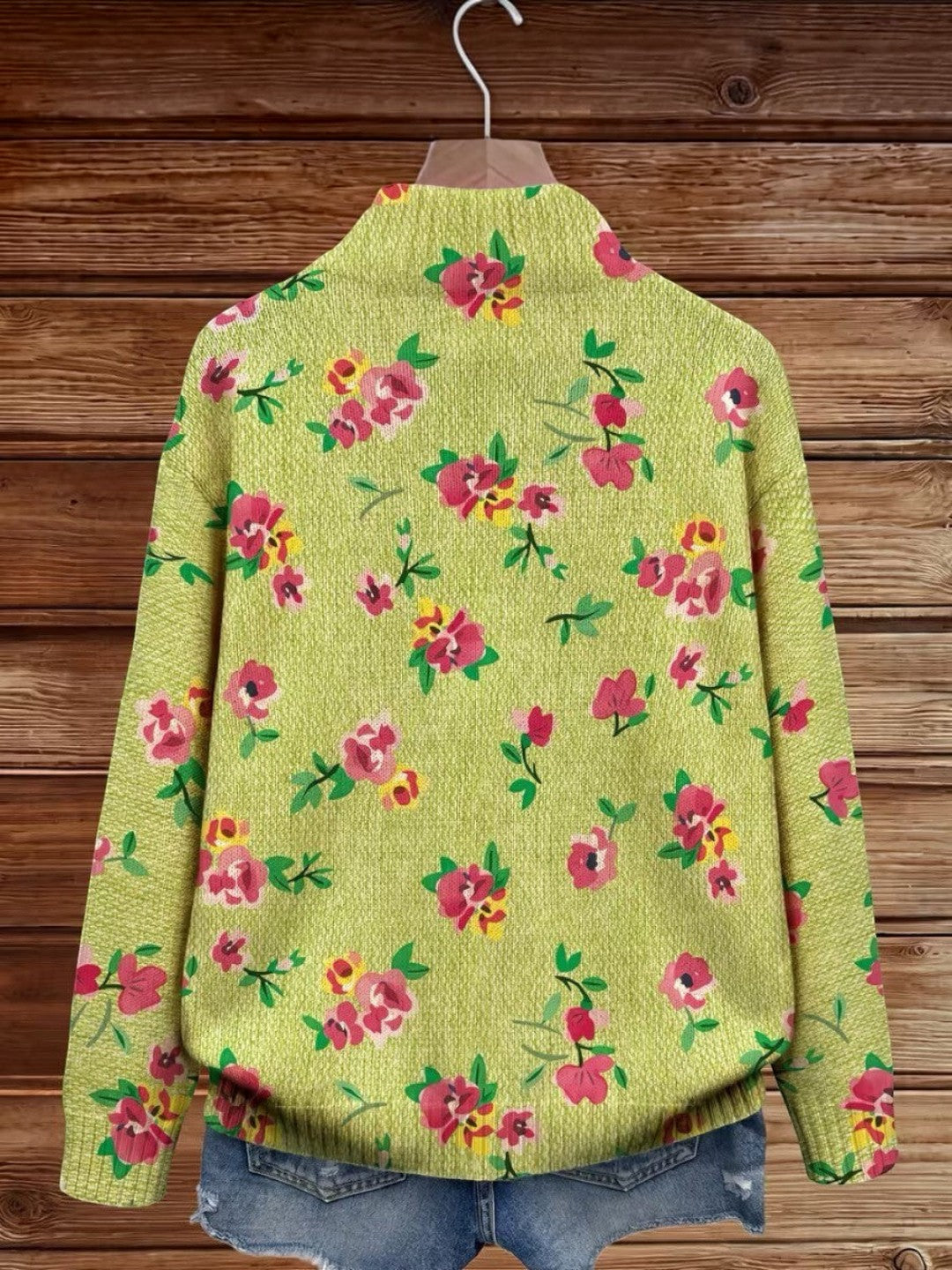 Débora | Cárdigan verde con estampado floral