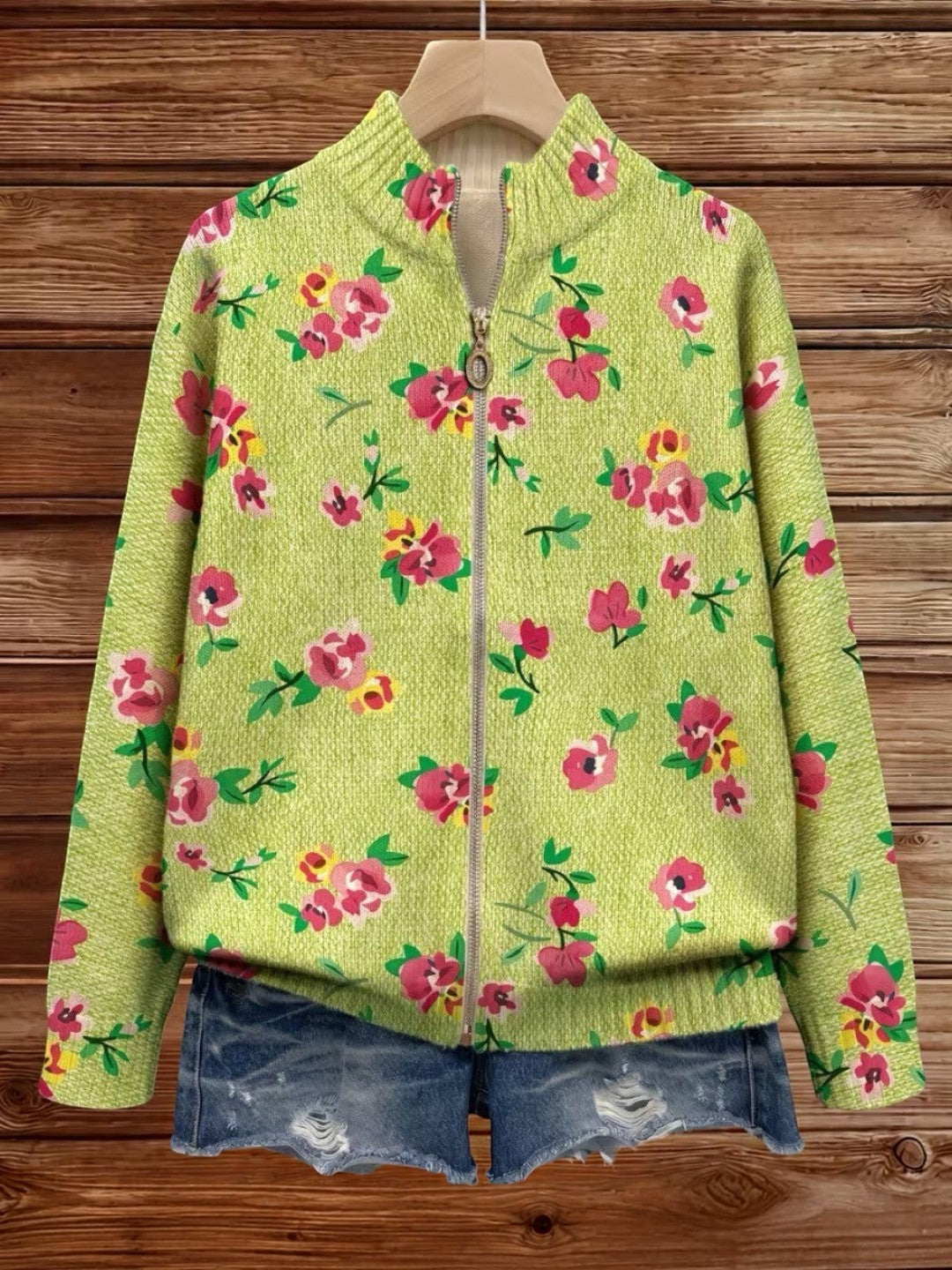 Débora | Cárdigan verde con estampado floral
