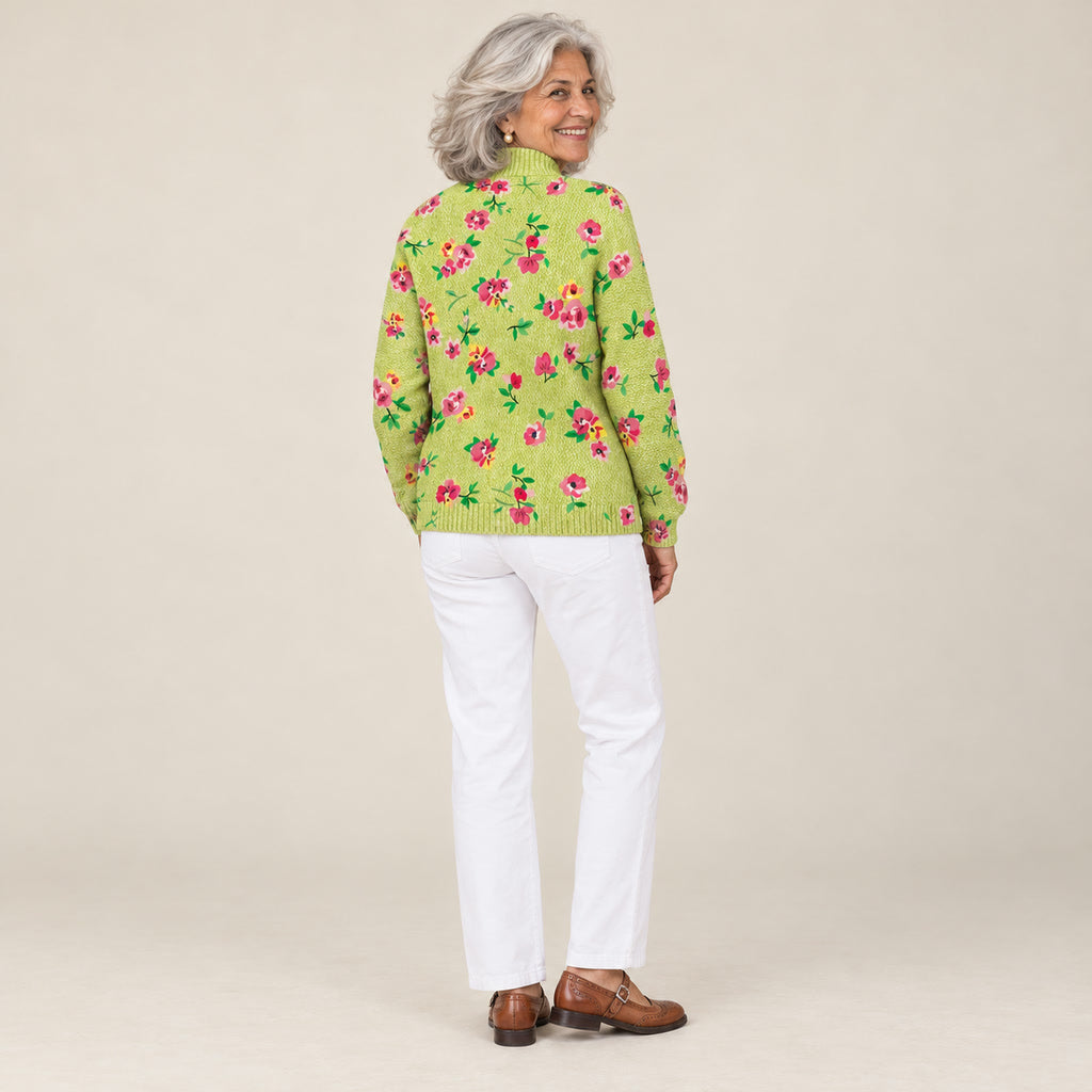 Débora | Cárdigan verde con estampado floral, vista de espaldas