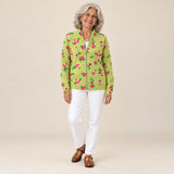 Débora | Cárdigan verde con estampado floral, vista de frente