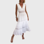 Débora | Vestido midi bohemio sin mangas con detalles de encaje