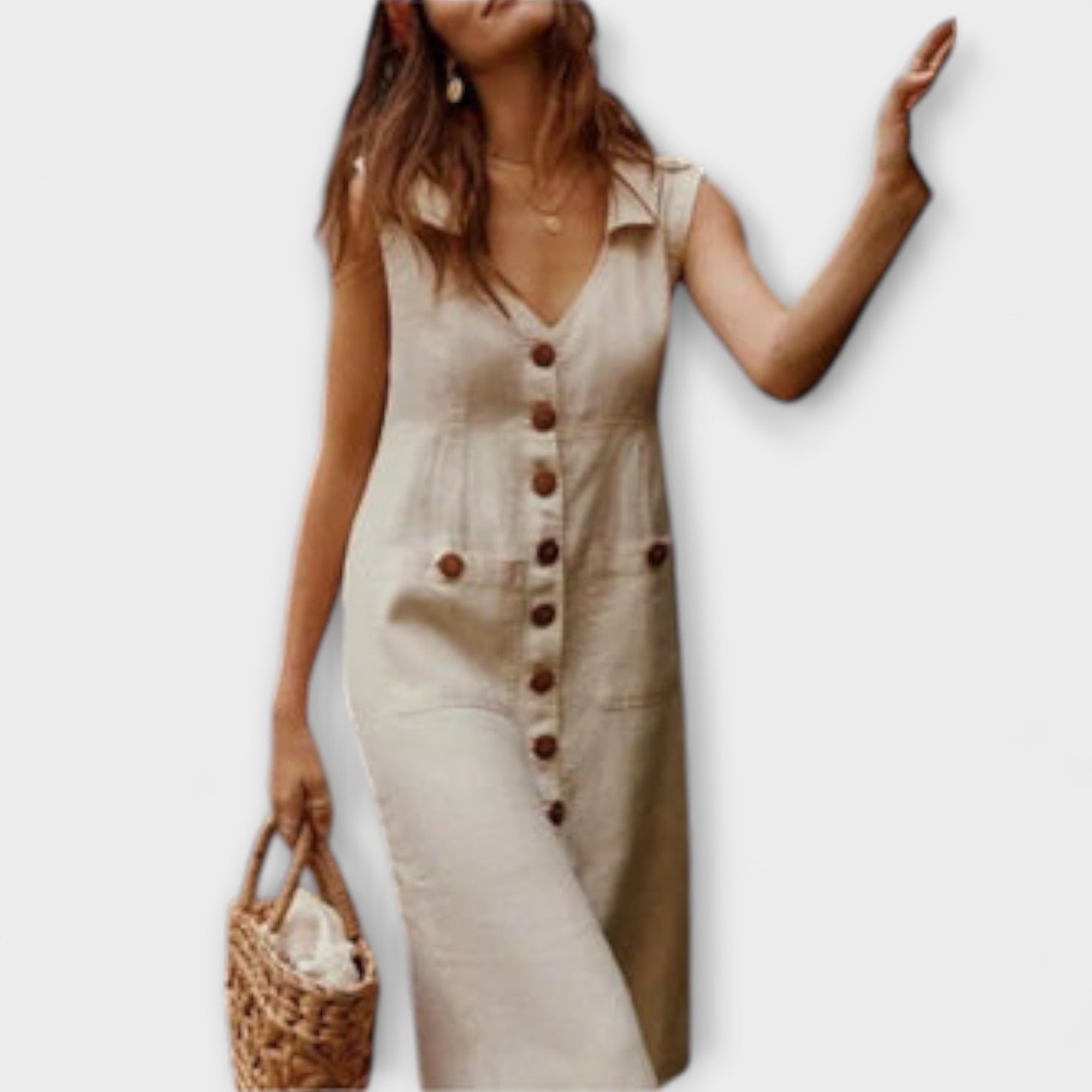 Delia | Vestido trapecio de algodón y lino con cuello
