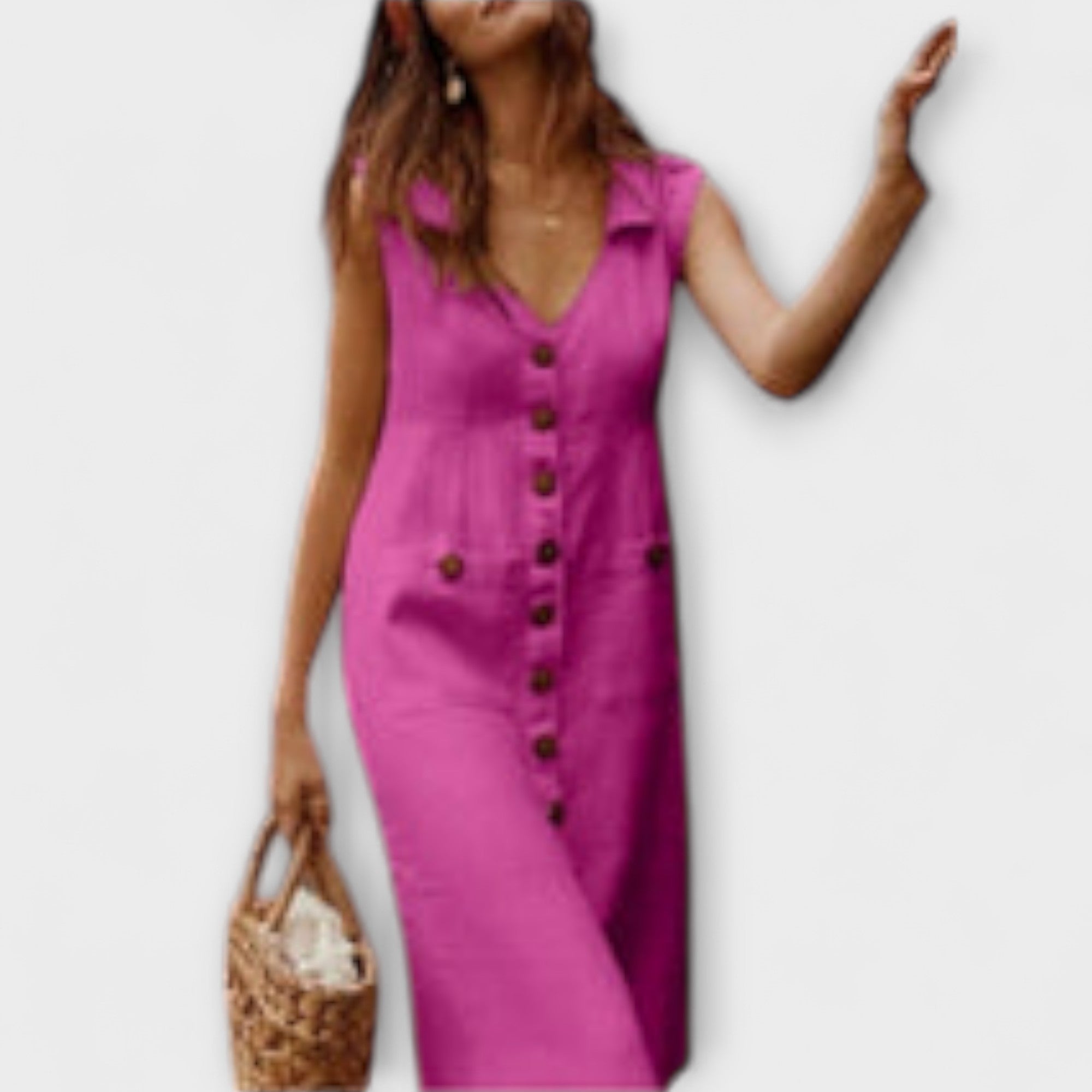 Delia | Vestido trapecio de algodón y lino con cuello