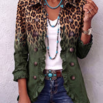 Dulce | Blazer con volantes y estampado de leopardo degradado verde oliva