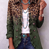 Dulce | Blazer con volantes y estampado de leopardo degradado verde oliva