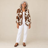 Elisenda | Chaqueta con volantes y estampado de vaca, vista de frente