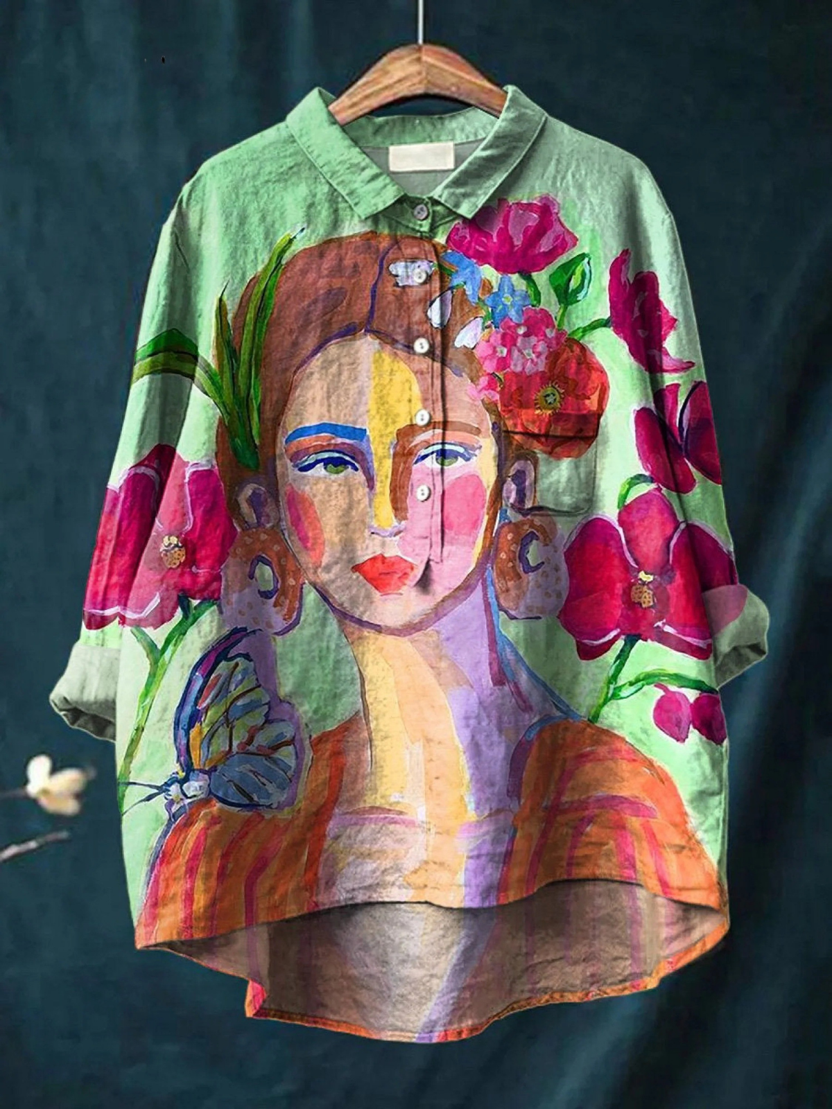 Elsa | Blusa informal de mujer con estampado de retrato estilo pintura al óleo