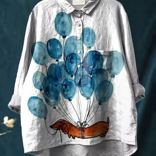 Enriqueta | Blusa informal con estampado artístico de globo y perro