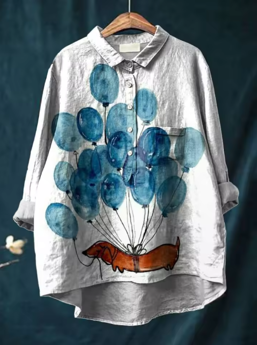 Enriqueta | Blusa informal con estampado artístico de globo y perro