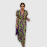Erea | Vestido midi cruzado de flores con mangas abullonadas
