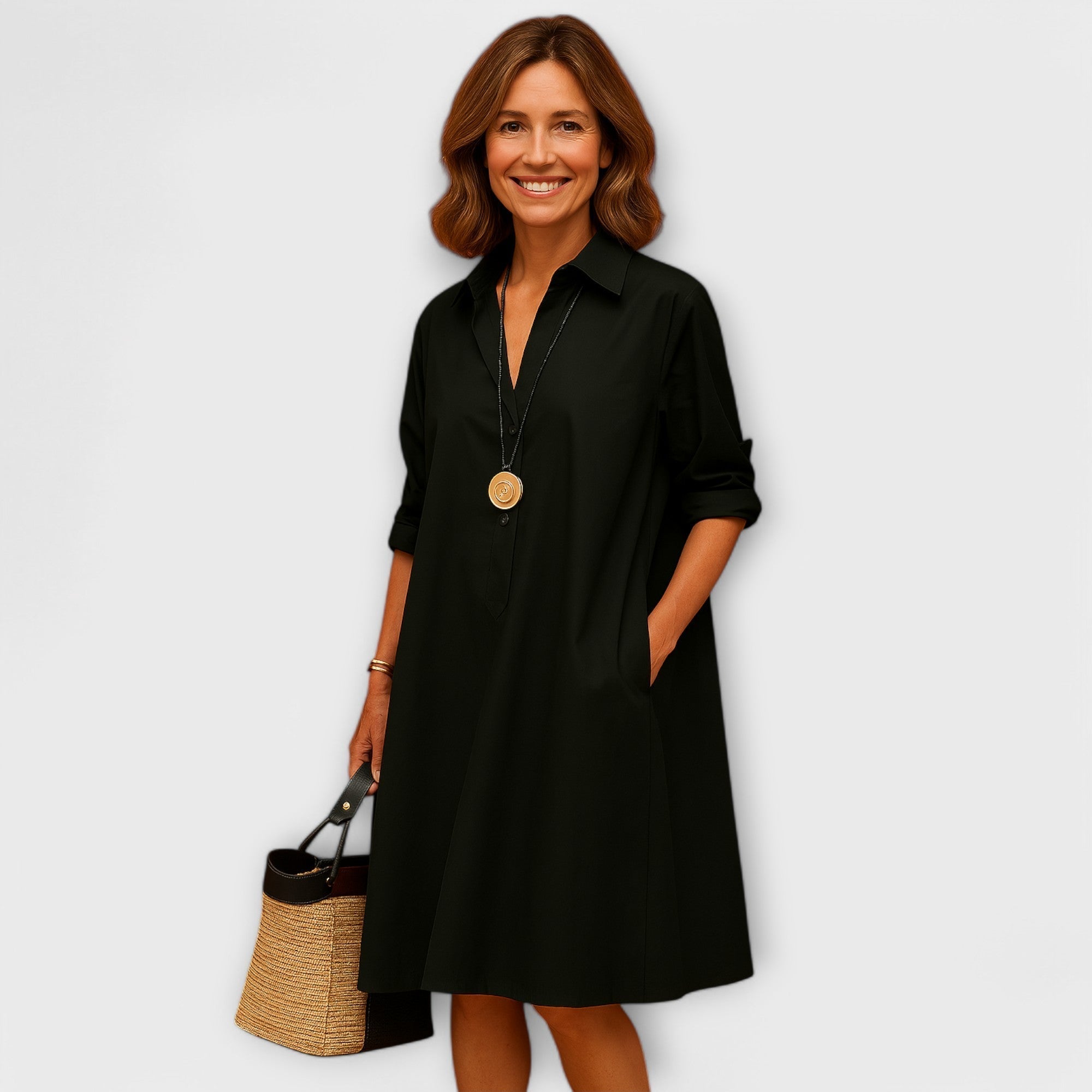 Esperanza | Vestido camisero moderno con cuello y manga tres cuartos