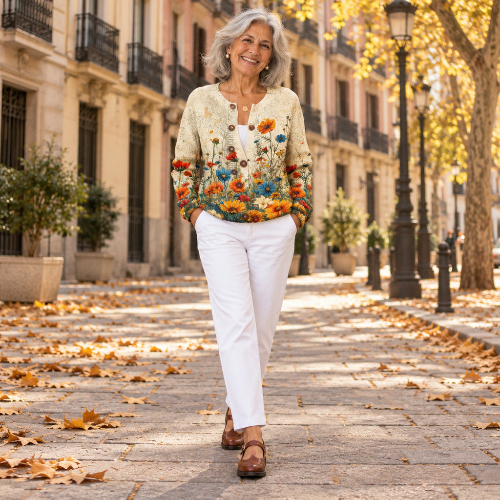 Esperanza | Cárdigan de flores silvestres, en la calle