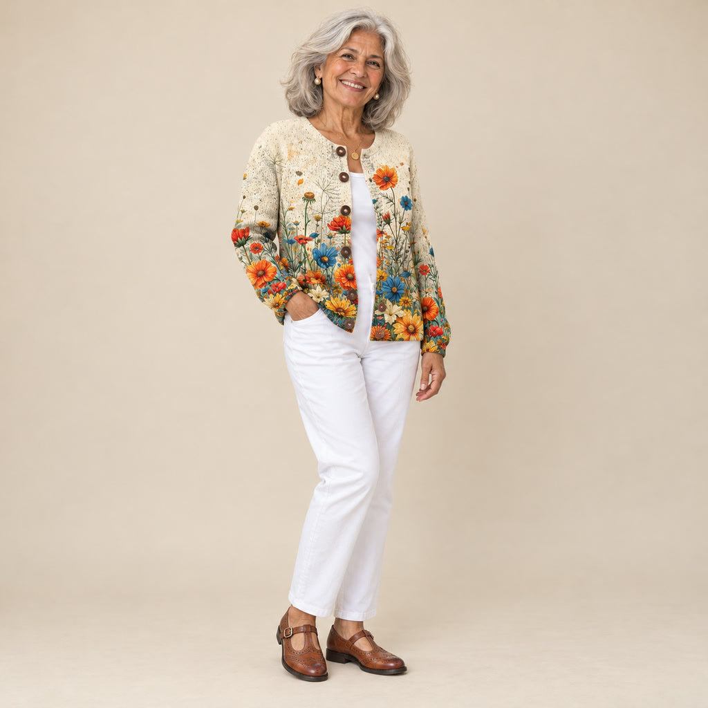 Esperanza | Cárdigan de flores silvestres, vista de tres cuartos