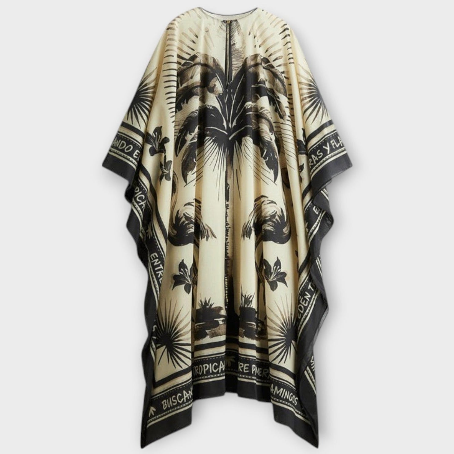 Estela | Caftán largo oversize con estampado de flamencos