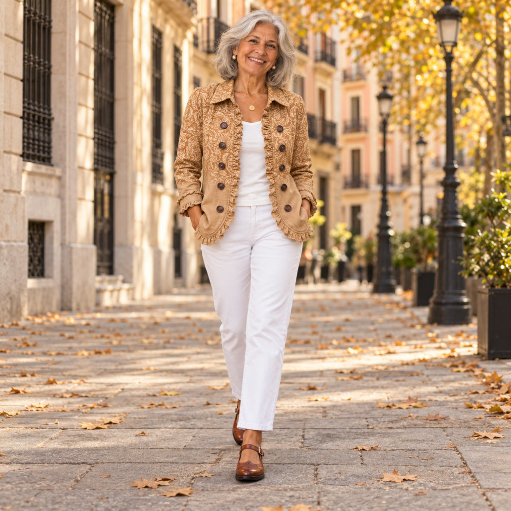 Estrella | Chaqueta con volantes y estampado western, en la calle
