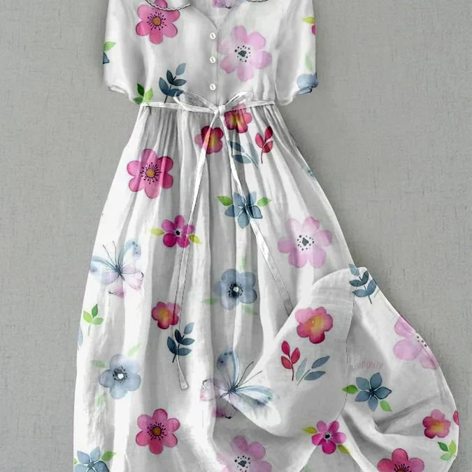 Evelia | Vestido de flores con cintura ajustable y cordones