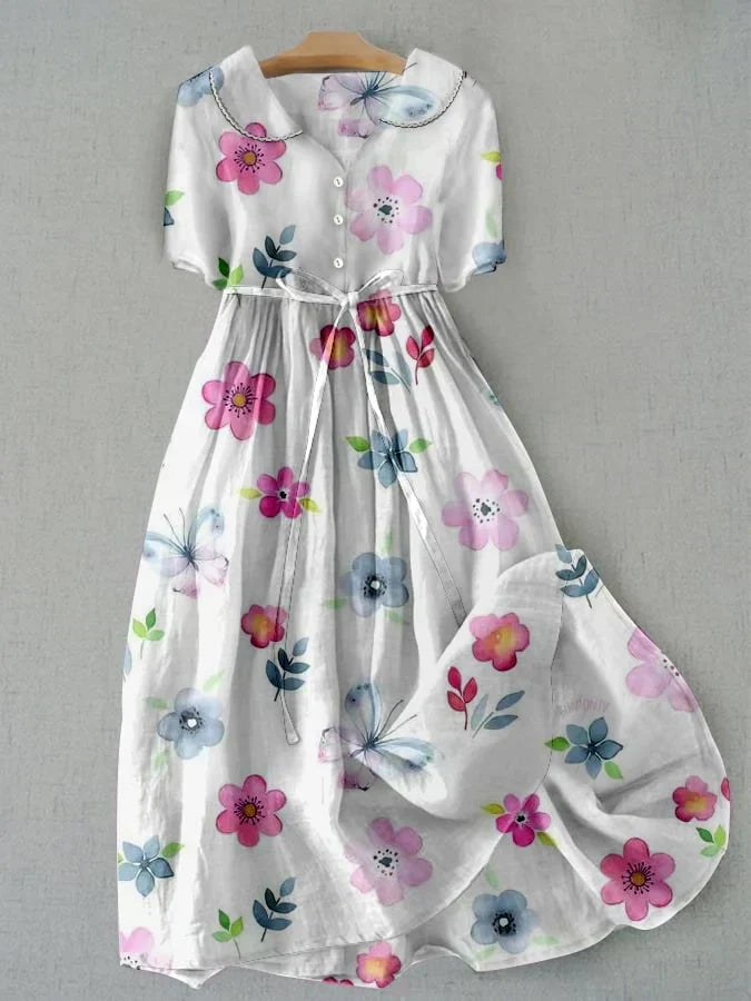 Evelia | Vestido de flores con cintura ajustable y cordones