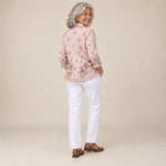 Filomena | Chaqueta de flores con botones y volantes, vista de espaldas
