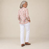 Filomena | Chaqueta de flores con botones y volantes, vista de espaldas