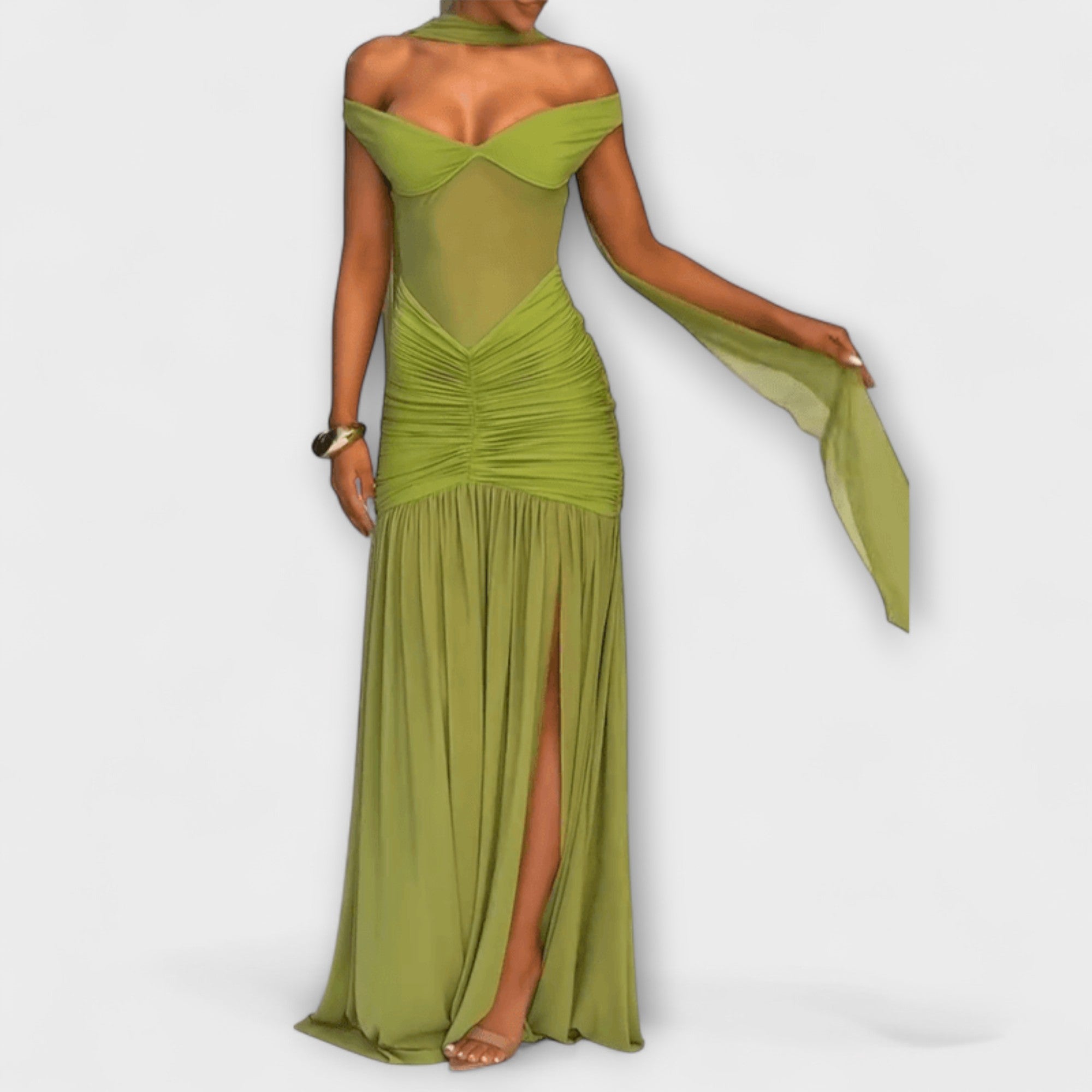 Filomena | Vestido largo verde oliva con escote en V