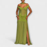 Filomena | Vestido largo verde oliva con escote en V