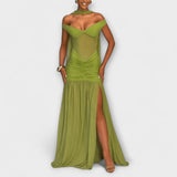 Filomena | Vestido largo verde oliva con escote en V