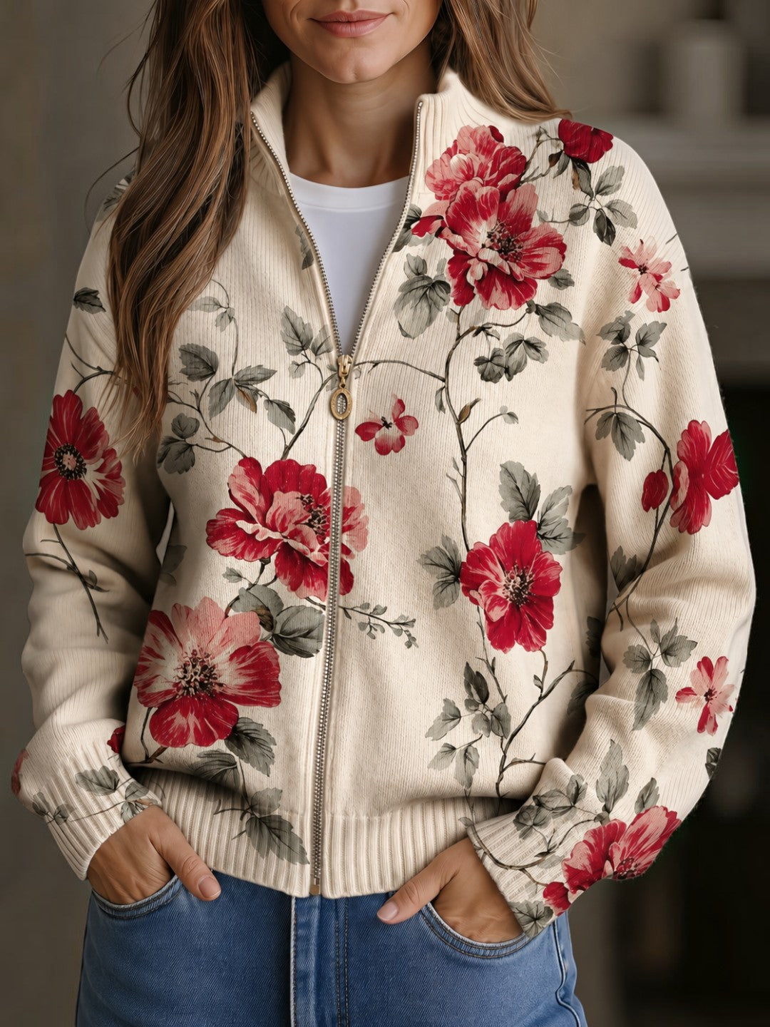 Francisca | Cárdigan con estampado de rosas vintage
