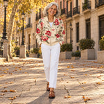 Francisca | Cárdigan con estampado de rosas vintage, en la calle