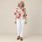 Francisca | Cárdigan con estampado de rosas vintage, vista de frente