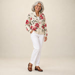Francisca | Cárdigan con estampado de rosas vintage, vista de tres cuartos