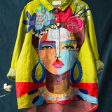 Gadea | Blusa informal con estampado de retrato de Frida al estilo pintura al óleo