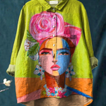 Gadea | Blusa informal con estampado de retrato de Frida al estilo pintura al óleo