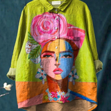 Gadea | Blusa informal con estampado de retrato de Frida al estilo pintura al óleo