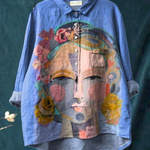 Gadea | Blusa informal con estampado de retrato de Frida al estilo pintura al óleo