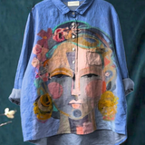 Gadea | Blusa informal con estampado de retrato de Frida al estilo pintura al óleo