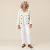 Gertrudis | Chaqueta marfil con bordado floral y volantes, vista de frente