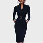 Gisela | Vestido recto negro elegante con cinturón