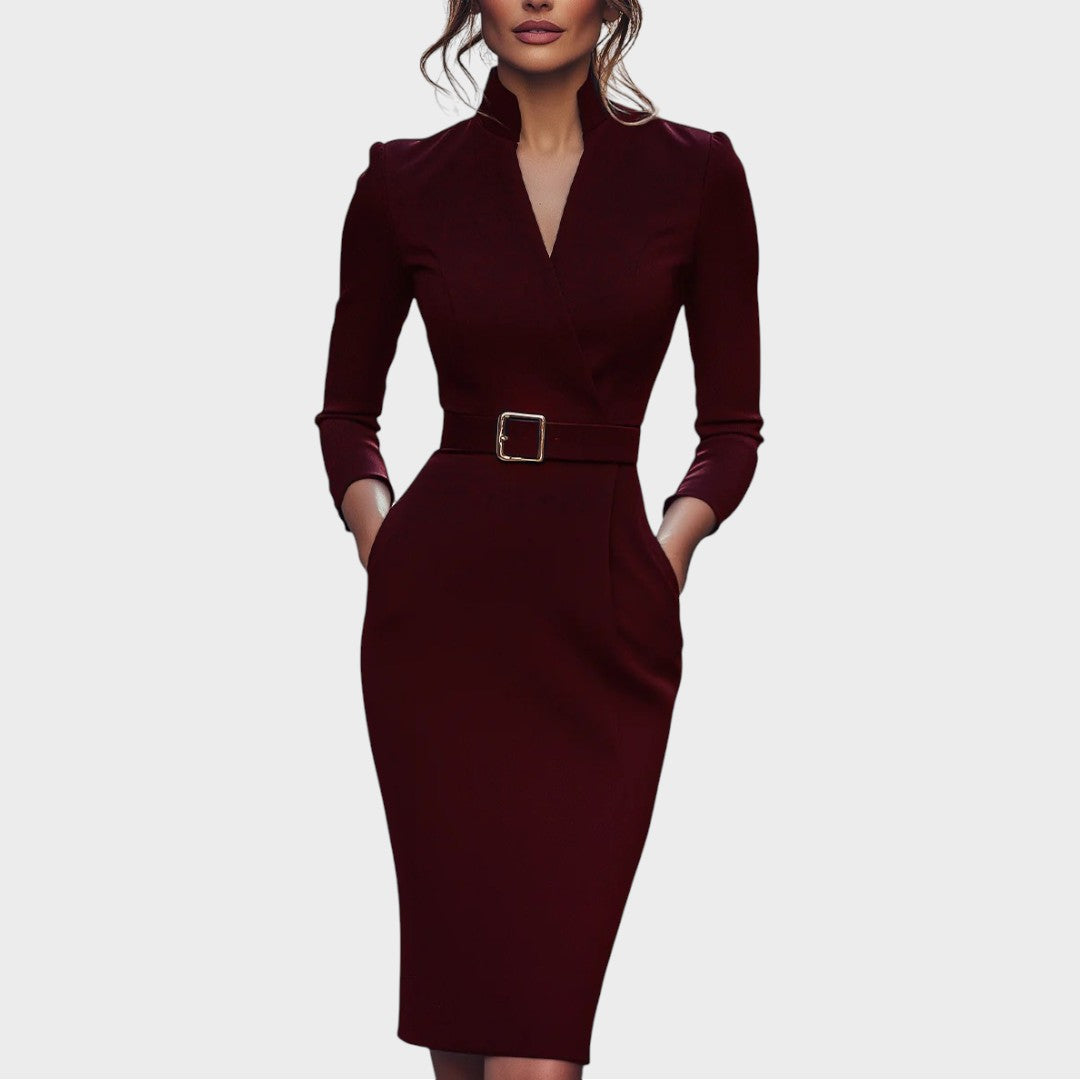Gisela | Vestido recto negro elegante con cinturón