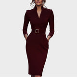 Gisela | Vestido recto negro elegante con cinturón