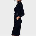 Gisela | Vestido recto negro elegante con cinturón
