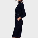Gisela | Vestido recto negro elegante con cinturón