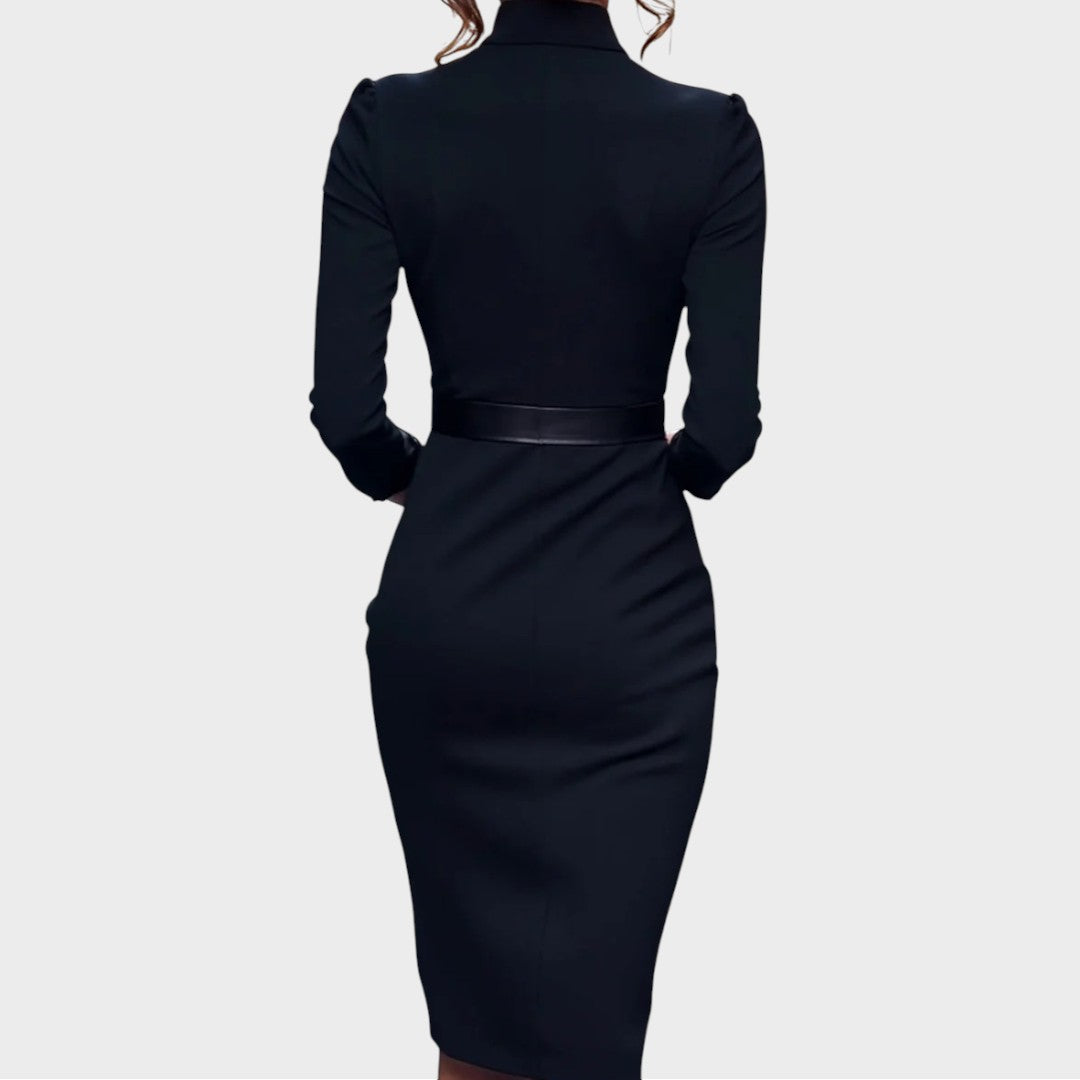 Gisela | Vestido recto negro elegante con cinturón