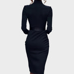 Gisela | Vestido recto negro elegante con cinturón