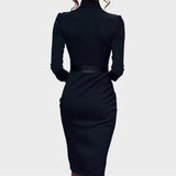 Gisela | Vestido recto negro elegante con cinturón