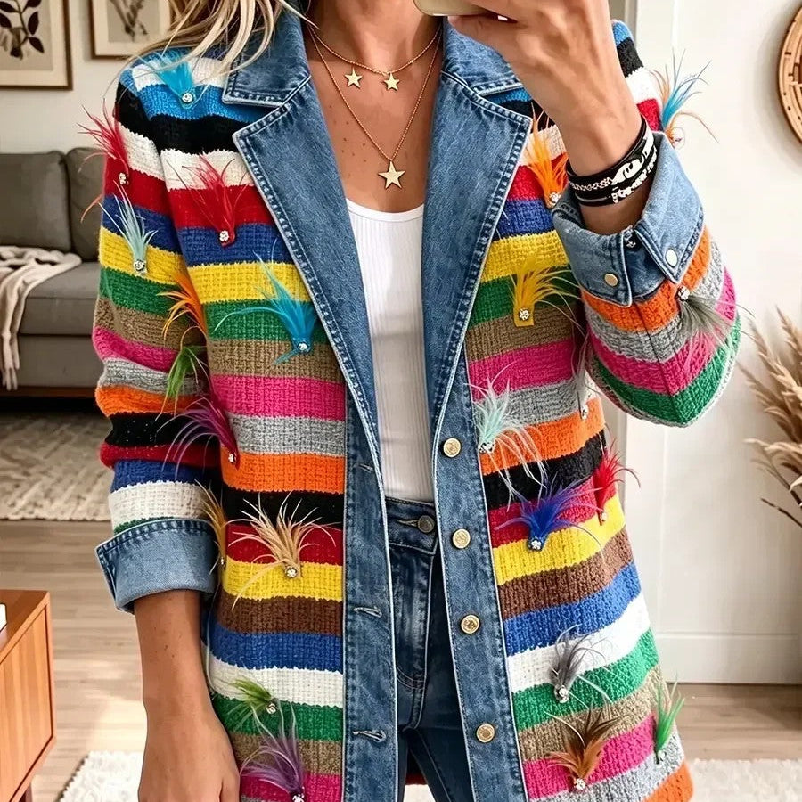 Gloria | Chaqueta vaquera con estampado de plumas