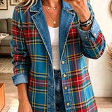 Gracia | Blazer vaquero con paneles de tartán